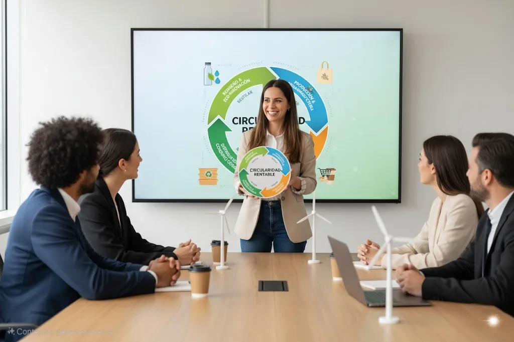 Gráfico de modelo circular con flechas y productos reutilizables - circularidad rentable